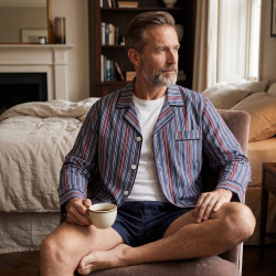 Katoenen Pyjamajasje | Blauw Bordeaux Gestreept