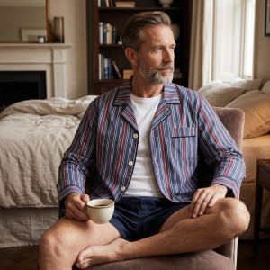 Katoenen Pyjamajasje | Blauw Bordeaux Gestreept