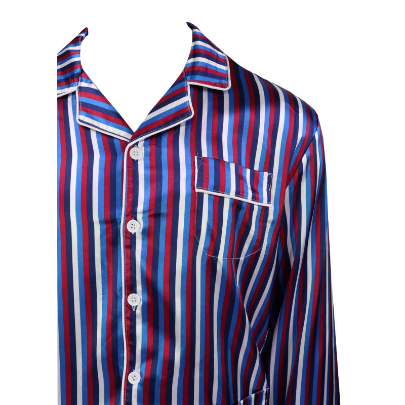 Satijnen Pyjama | Bordo Blauw Gestreept | www.pietkoopmans.nl