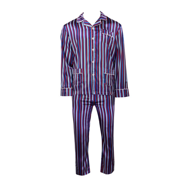Satijnen Pyjama | Bordo Blauw Gestreept | www.pietkoopmans.nl