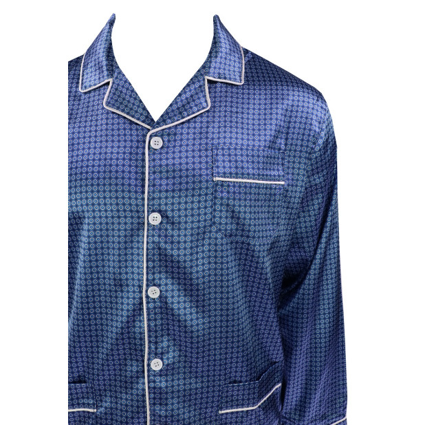 Satijnen Pyjama | Blauw Wit Gestipt | www.pietkoopmans.nl
