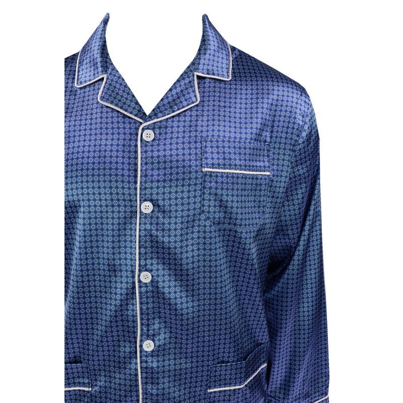 Satijnen Pyjama | Blauw Wit Gestipt | www.pietkoopmans.nl