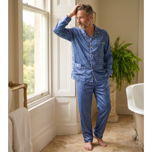 Satijnen Pyjama | Blauw Wit Gestipt