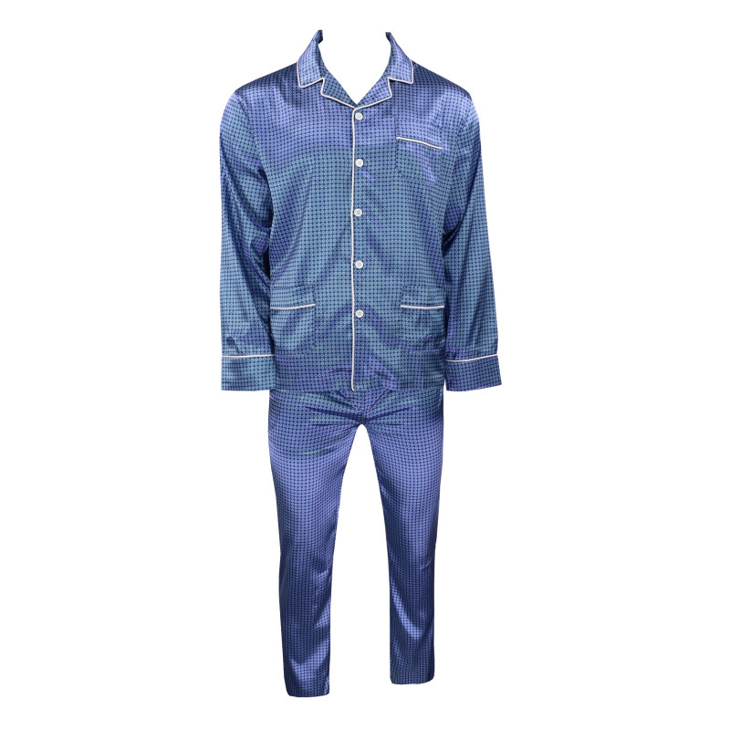 Satijnen Pyjama | Blauw Wit Gestipt | www.pietkoopmans.nl