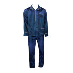 Satijnen Pyjama | Marine Blauw Gestreept | www.pietkoopmans.nl