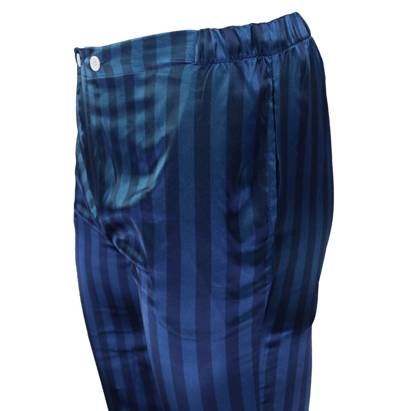 Satijnen Pyjama | Marine Blauw Gestreept | www.pietkoopmans.nl