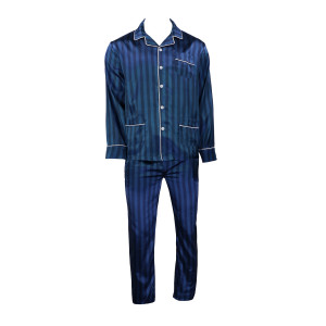 Satijnen Pyjama | Marine Blauw Gestreept