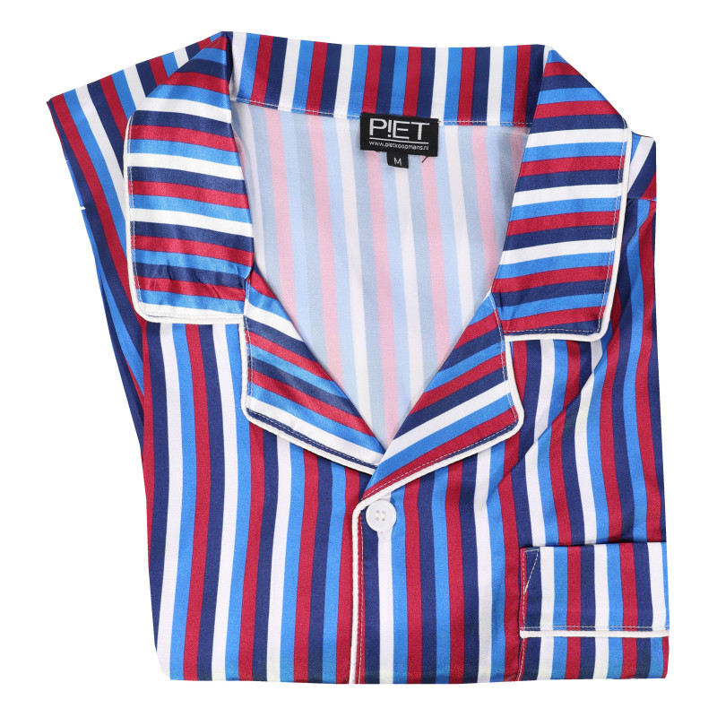 Satijnen Pyjama | Bordo Blauw Gestreept | www.pietkoopmans.nl