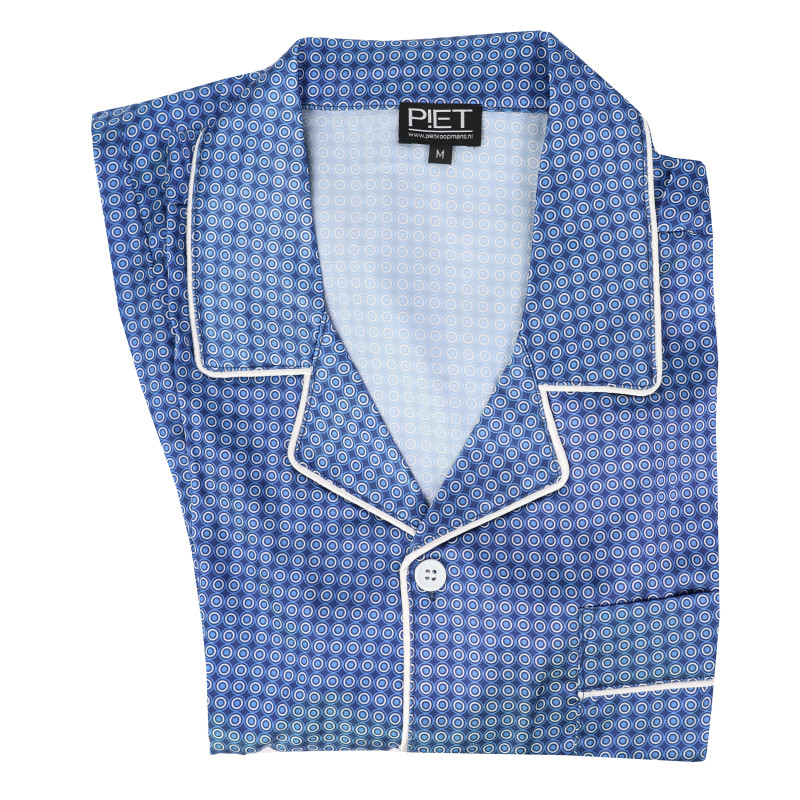 Satijnen Pyjama | Blauw Wit Gestipt | www.pietkoopmans.nl