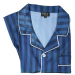 Satijnen Pyjama | Marine Blauw Gestreept | www.pietkoopmans.nl