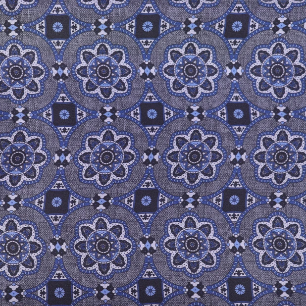 Dante Zijde Wol Shawl | Grijs Blauwe Print | www.pietkoopmans.nl