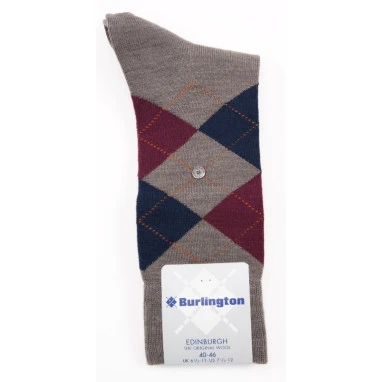 Burlington Sokken | Argyle  Marine Bordeaux Taupe