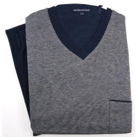 Seidensticker Pyjama Tricot | Marine Gerstekorrel