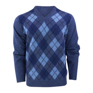 Alan Paine Lamswol Argyle Trui | Jeansblauw