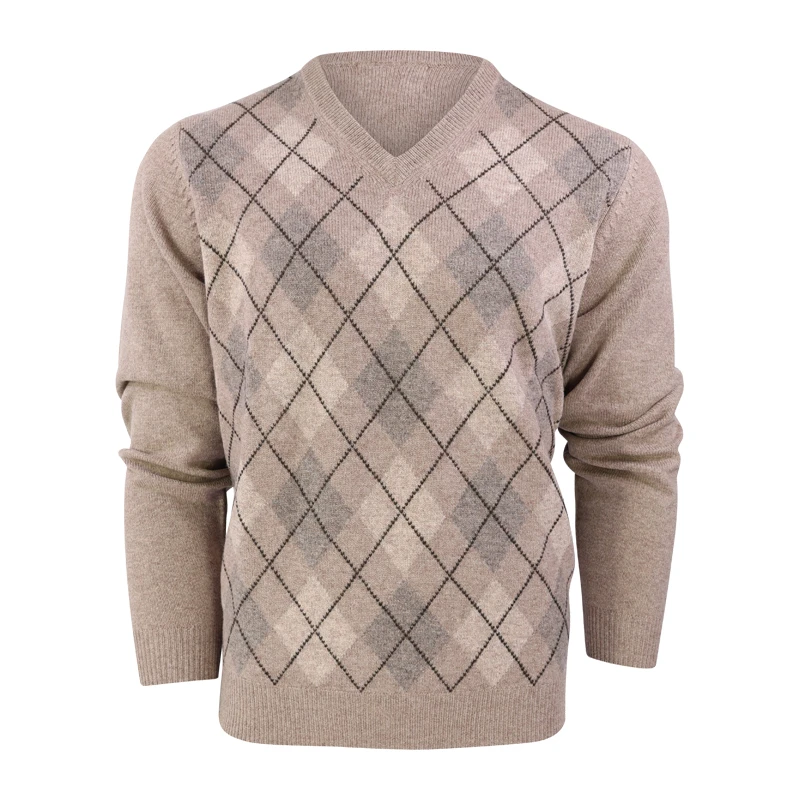 Alan Paine Lamswol Argyle Trui | Beige | www.pietkoopmans.nl