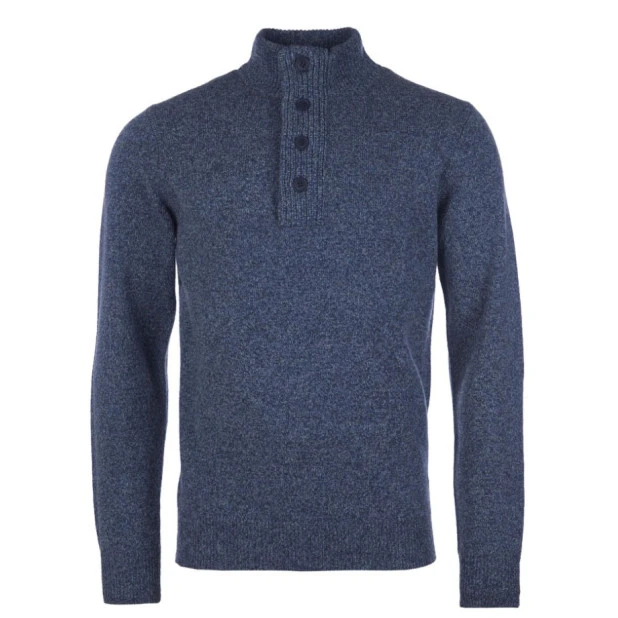 Barbour Lamswol Troye Trui | Blauw Melange | www.pietkoopmans.nl