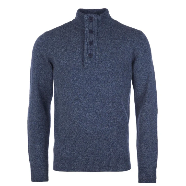 Barbour Lamswol Troye Trui | Blauw Melange | www.pietkoopmans.nl