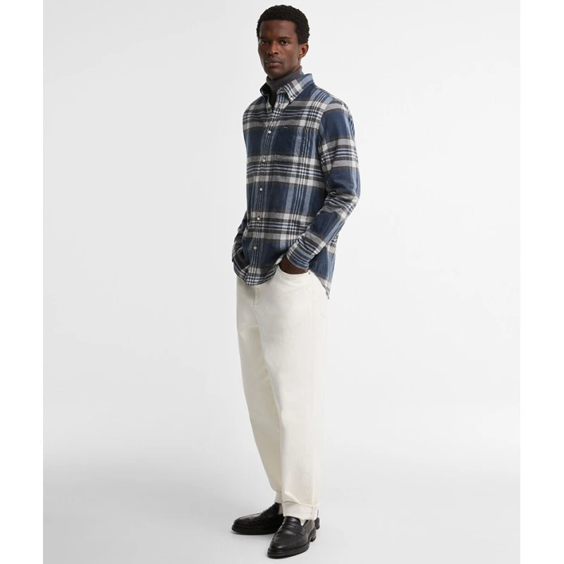 Barbour Overhemd Flanel Dovedale | Jeansblauw Geblokt | www.pietkoopmans.nl