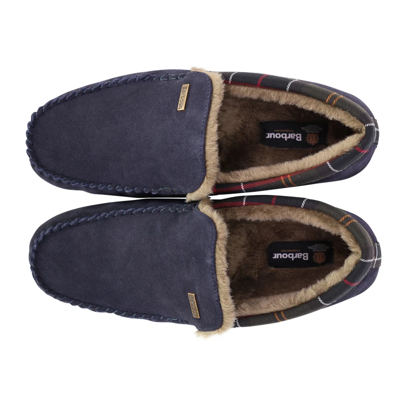 Barbour Luxe Pantoffel Monty | Navy Suede | www.pietkoopmans.nl
