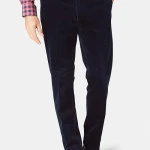 Katoenen Brede Rib Broek | Marine