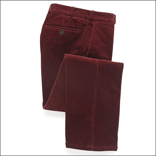 Katoenen Brede Rib Broek | Bordeaux