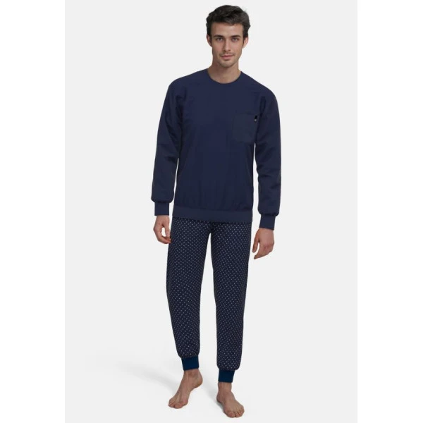 Bugatti Heren Pyjama | Marine Geprinte Broek | www.pietkoopmans.nl