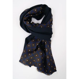 Foulard Zijde Wol Shawl | Bruin Blauw Retro Print