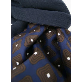 Foulard Zijde Wol Shawl | Bruin Blauw Retro Print