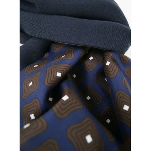 Foulard Zijde Wol Shawl | Bruin Blauw Retro Print