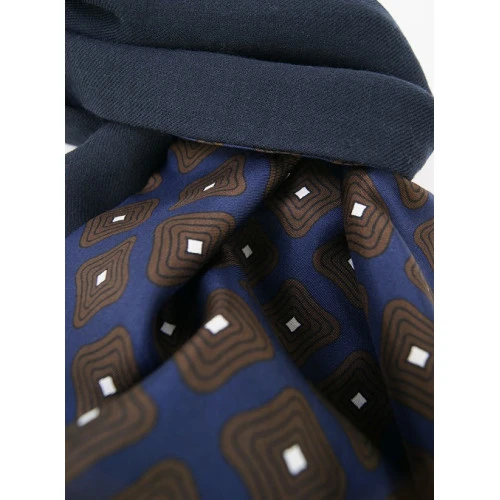 Foulard Zijde Wol Shawl | Bruin Blauw Retro Print | www.pietkoopmans.nl