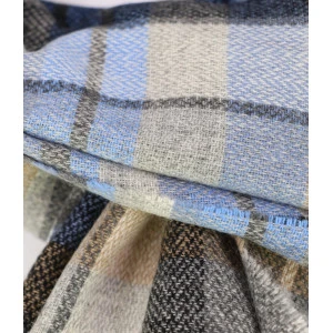 Dante Shawl Kasjmier | Beige Blauw Geruit