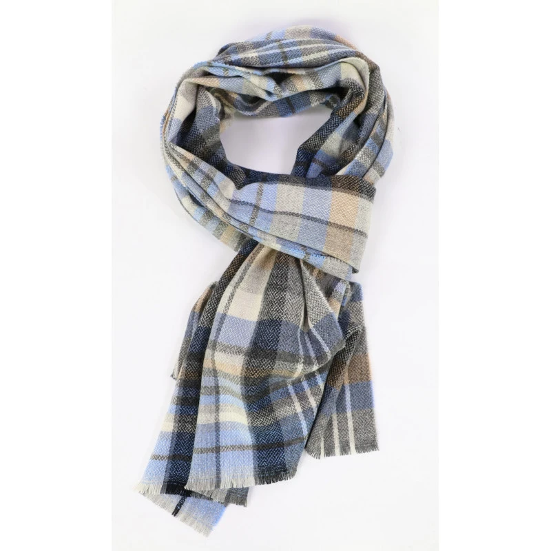 Dante Shawl Kasjmier | Beige Blauw Geruit | www.pietkoopmans.nl