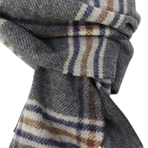 Dante Cashmere Wol Shawl  | Antraciet Cognac Geruit