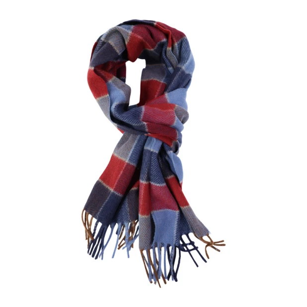 Dante Cashmere Wol Shawl  | Bordo Rafblauw geblokt | www.pietkoopmans.nl