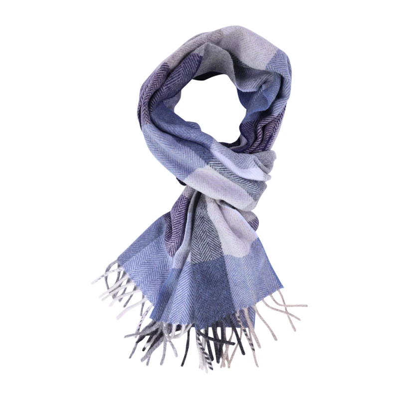 Dante Wol Kasjmier Shawl | Blauw Grijs Geblokt | www.pietkoopmans.nl