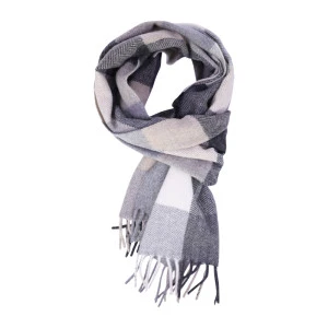 Dante Wol Kasjmier Shawl | Beige Grijs Geblokt