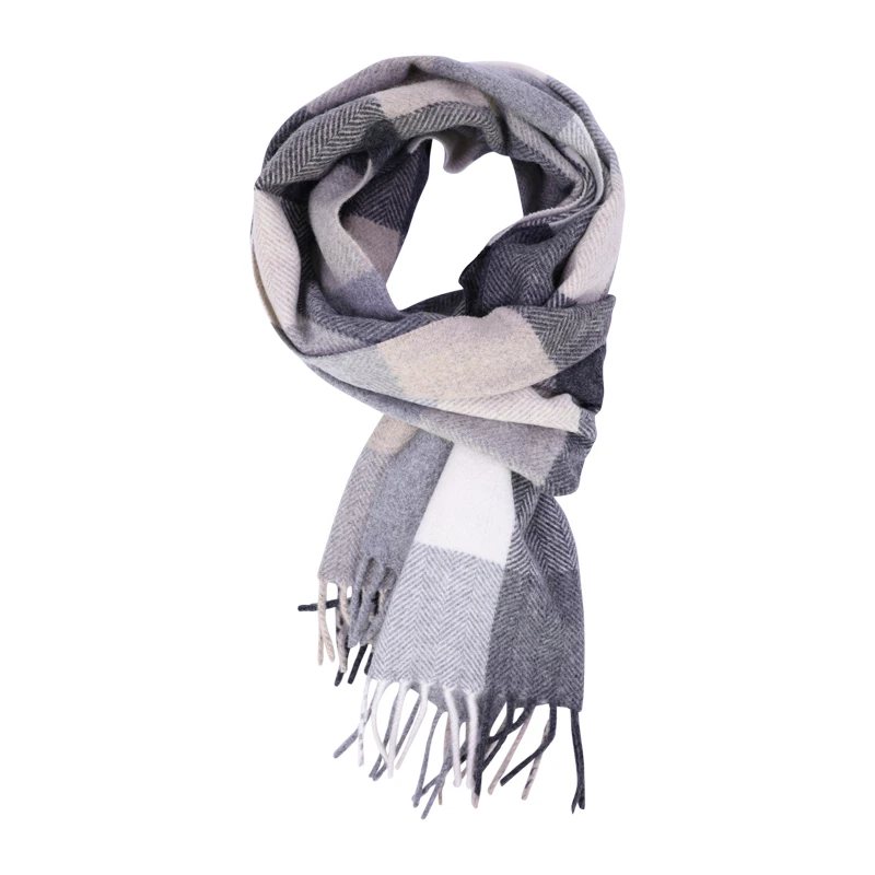 Dante Wol Kasjmier Shawl | Beige Grijs Geblokt | www.pietkoopmans.nl