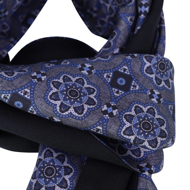 Dante Zijde Wol Shawl | Grijs Blauwe Print | www.pietkoopmans.nl