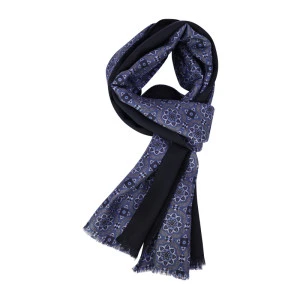 Dante Zijde Wol Shawl | Grijs Blauwe Print