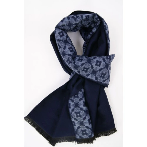 Shawl Geweven Viscose | Blauw Marine Print | www.pietkoopmans.nl