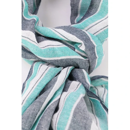 Katoenen Sjaal | Mint Marine Gestreept | www.pietkoopmans.nl