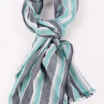 Katoenen Sjaal | Mint Marine Gestreept | www.pietkoopmans.nl