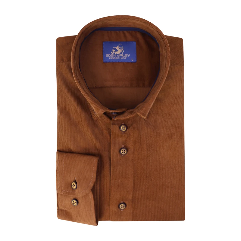 Eden Valley babyrib Overhemd | Cognac | www.pietkoopmans.nl