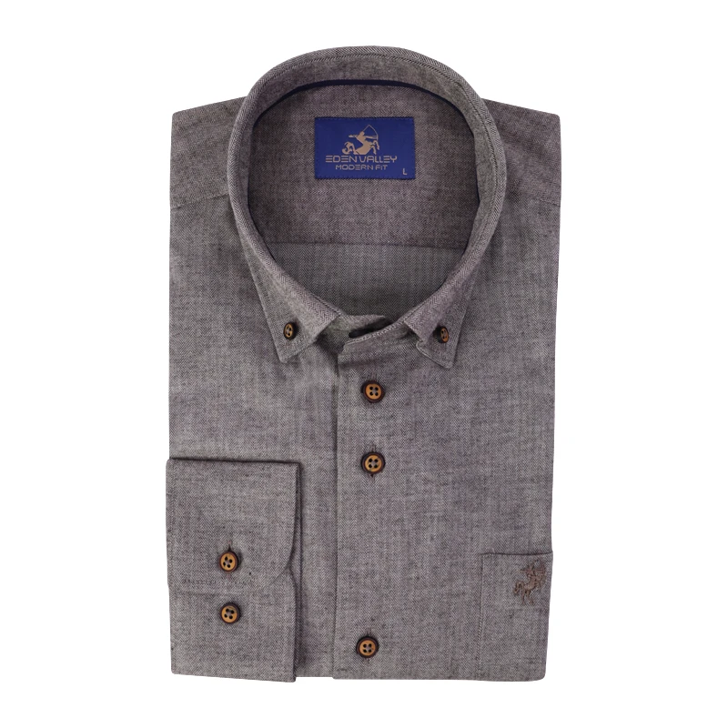 Eden Valley Flanel Overhemd | Taupe Visgraat | www.pietkoopmans.nl