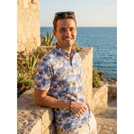 Eden Valley Polo | Blue Brown Leaves