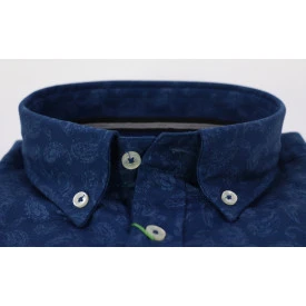 Fynch Hatton Overhemd Premium Flanel | Blauw Paisley