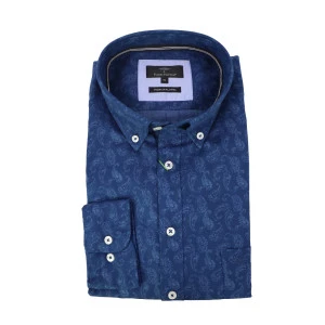Fynch Hatton Overhemd Premium Flanel | Blauw Paisley