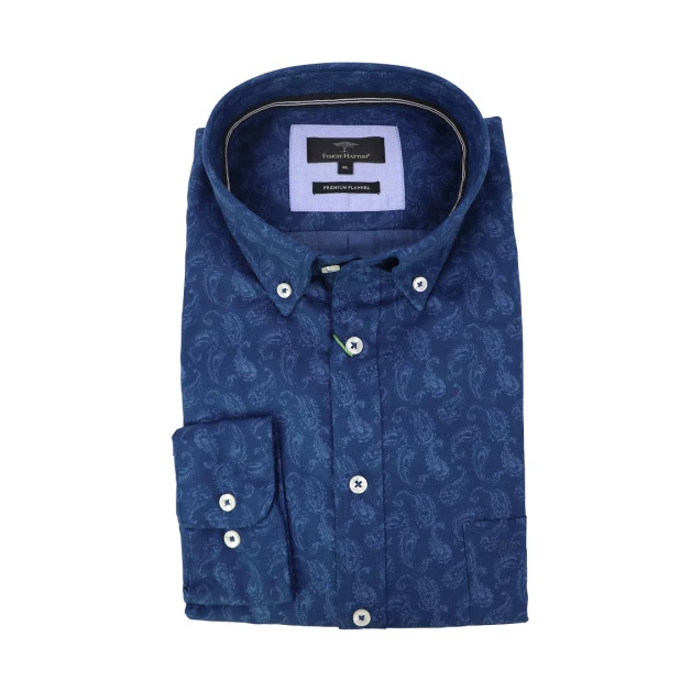 Fynch Hatton Overhemd Premium Flanel | Blauw Paisley | www.pietkoopmans.nl