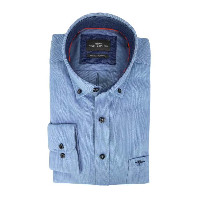 Fynch Hatton Overhemd Twill Flanel | Lichtblauw | www.pietkoopmans.nl