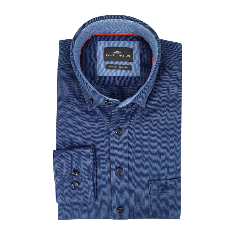 Fynch Hatton Overhemd Twill Flanel | Marine | www.pietkoopmans.nl